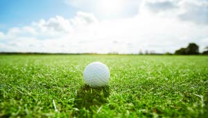 A picture of a white golf ball on the greens.